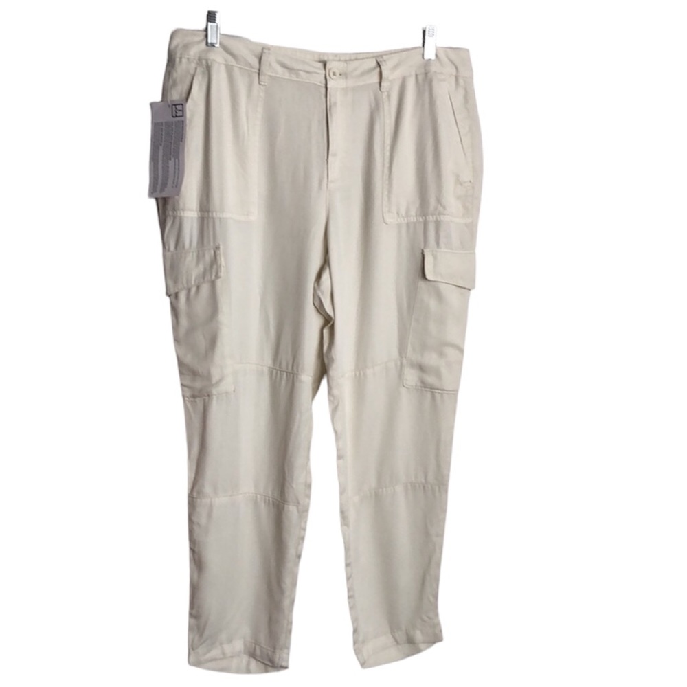 NEW NWT DAILY RITUAL ivory Cream Lyocell cropped lightweight cargo pants size 16